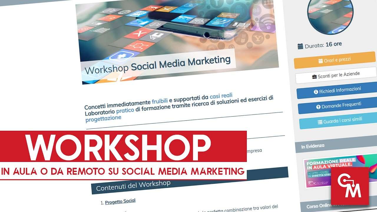 Workshop in aula o da remoto su Social Media Marketing